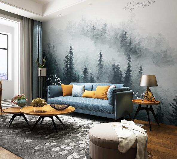 3D White Mist Forest WC1288 Wall Murals