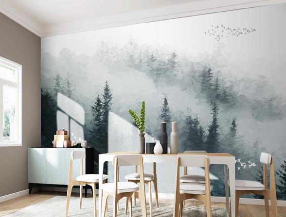 3D White Mist Forest WC1288 Wall Murals