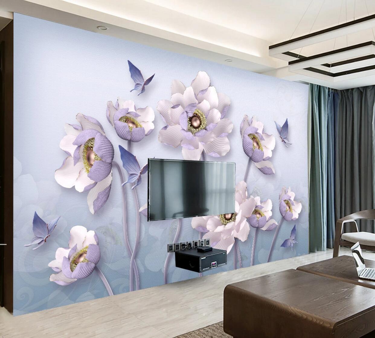 3D Purple Lotus WC881 Wall Murals