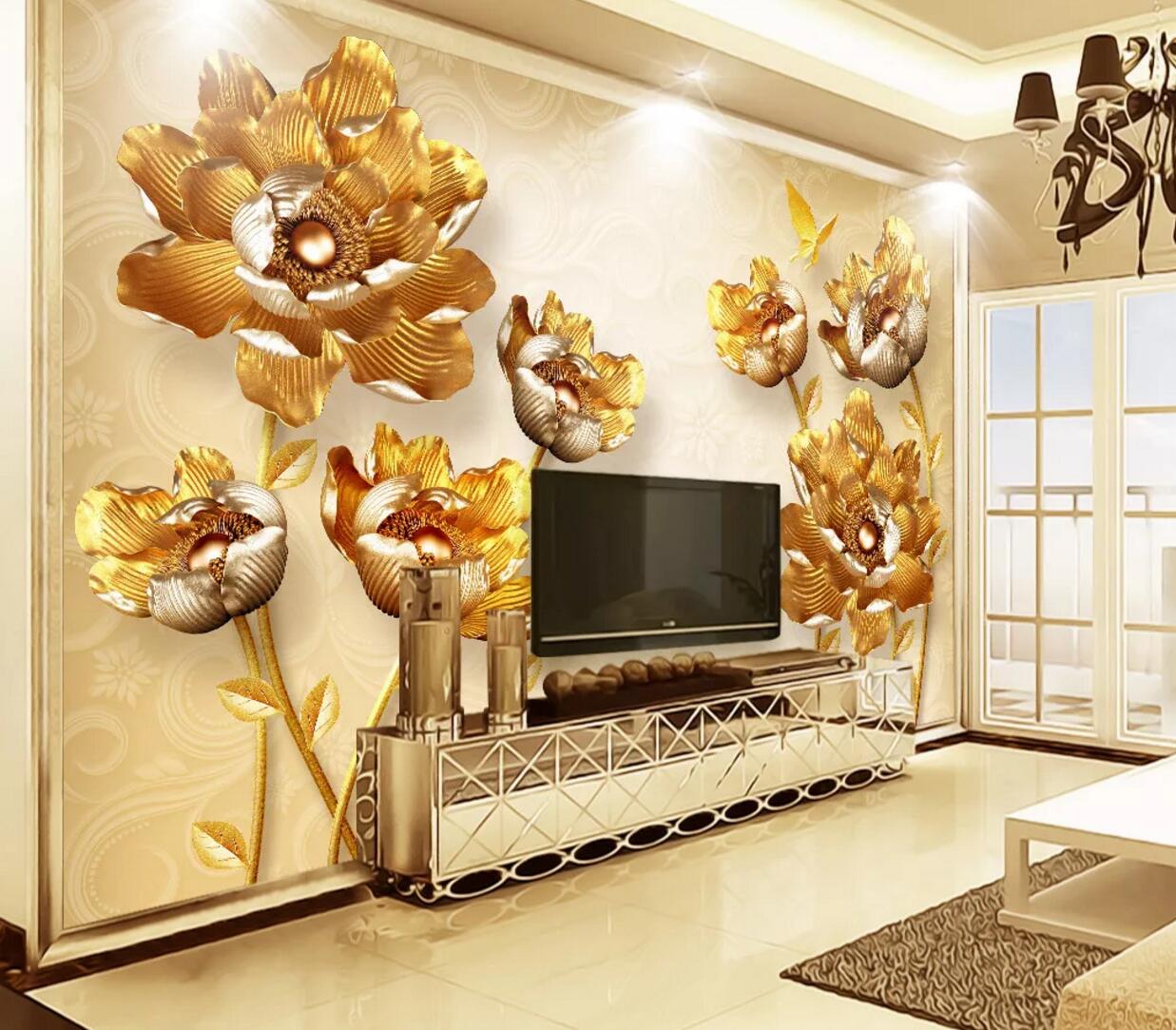 3D Golden Lotus WC810 Wall Murals