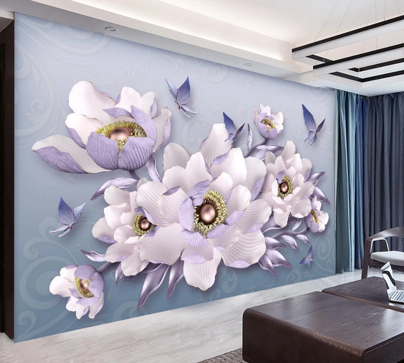 3D Purple Leaf Flower WC795 Wall Murals