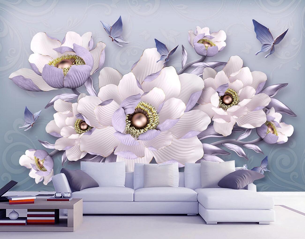 3D Purple Leaf Flower WC795 Wall Murals