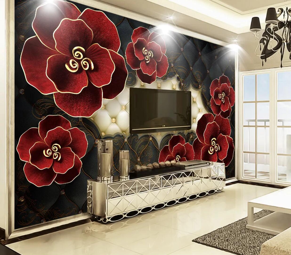 3D Red Flower WC784 Wall Murals