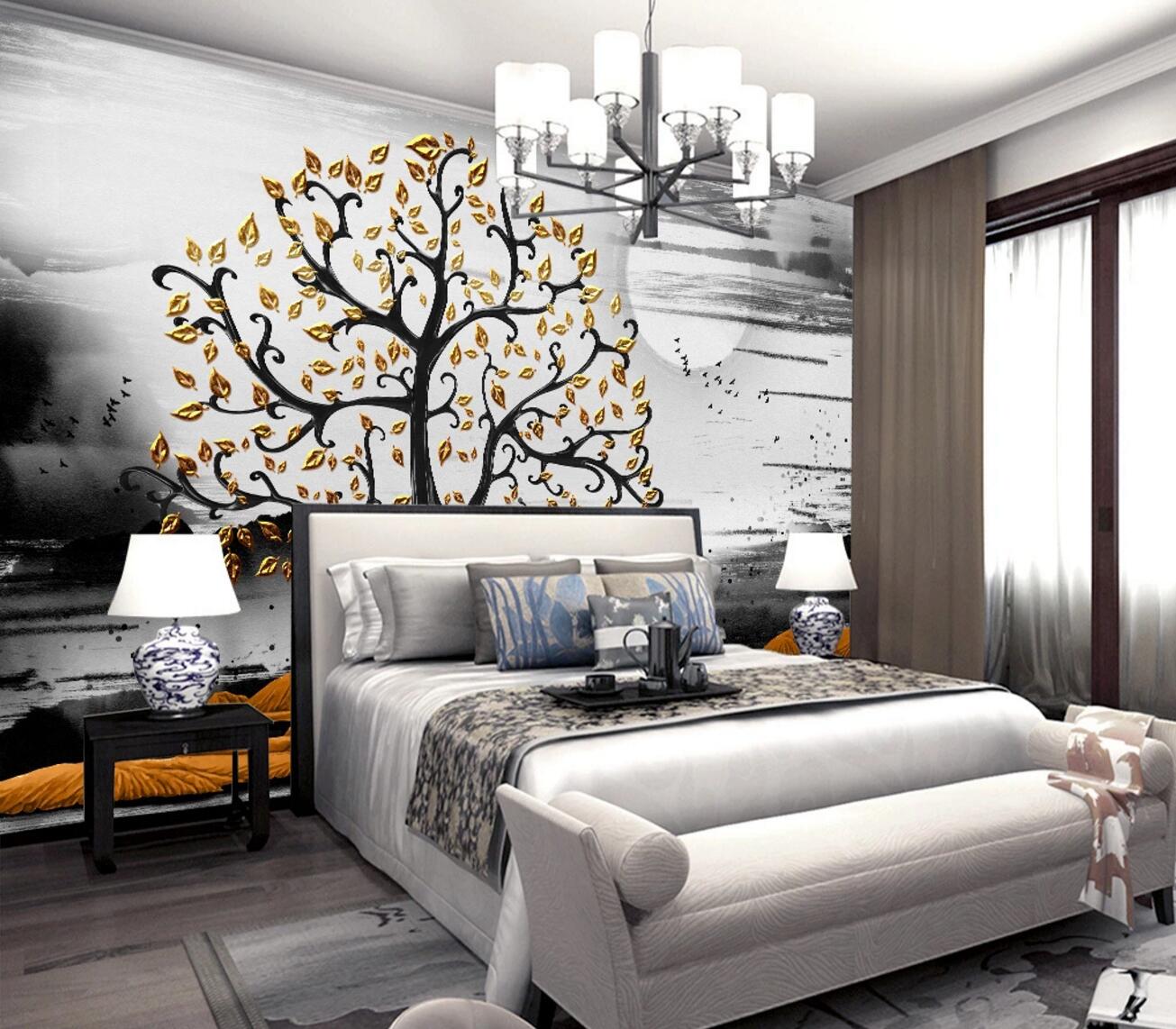 3D Moon Golden Tree WC1061 Wall Murals