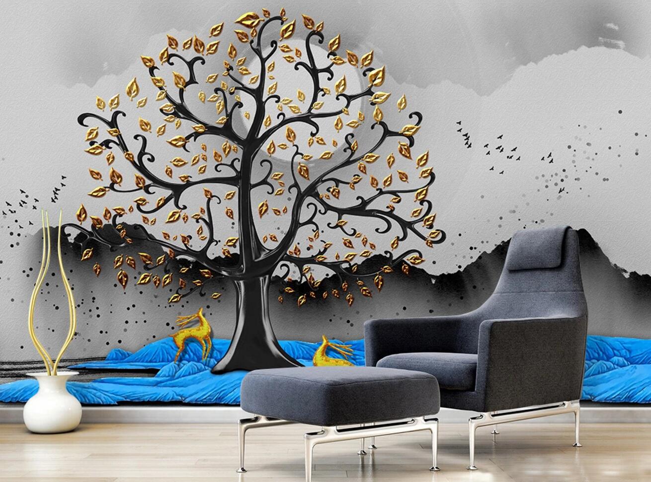 3D Golden Tree Fawn WC1060 Wall Murals