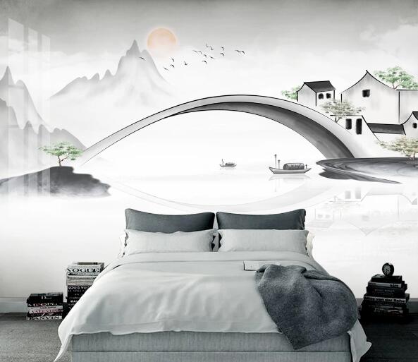 3D House Bridge River WC2004 Wall Murals