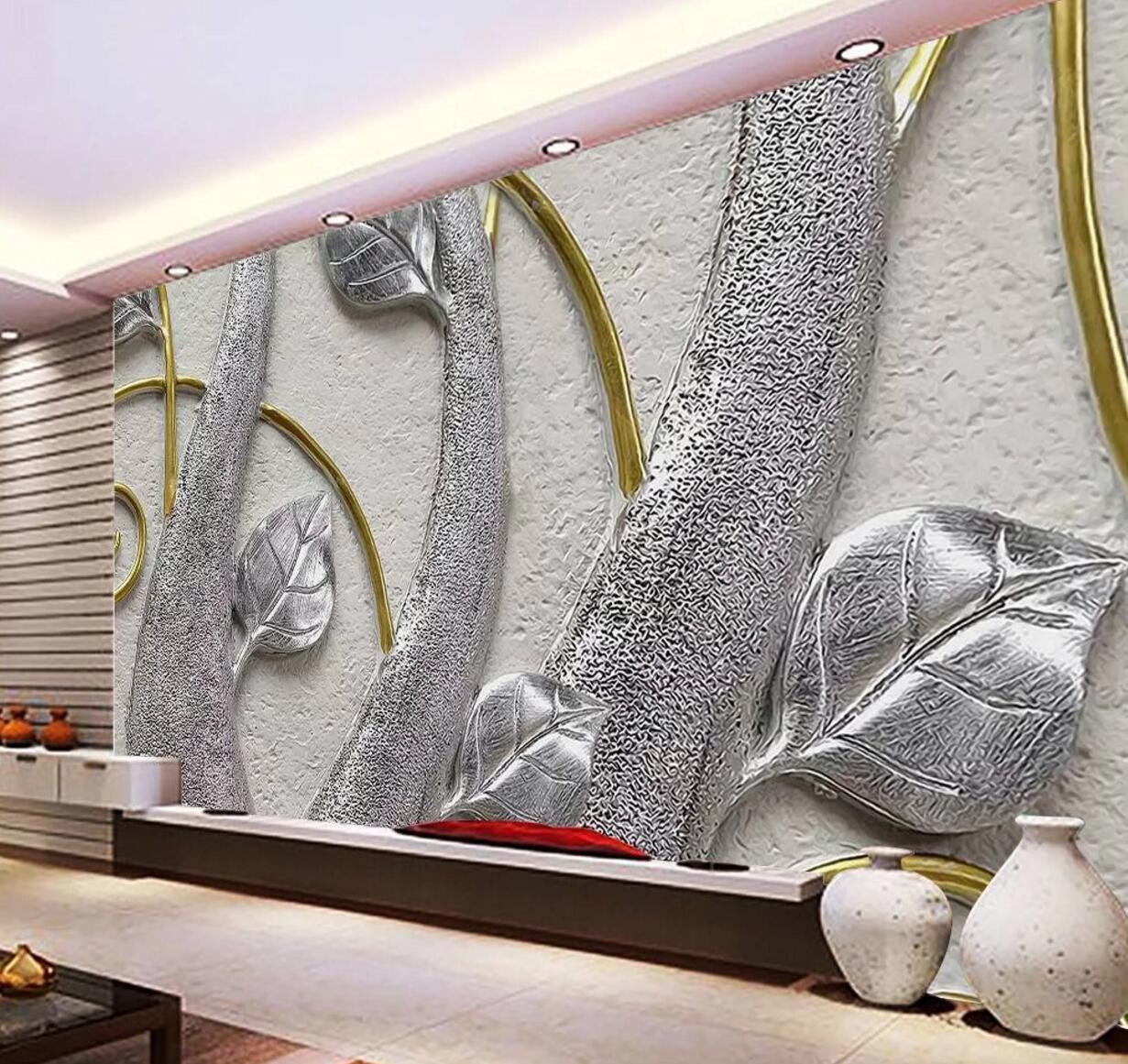 3D Silver Leaf WC842 Wall Murals