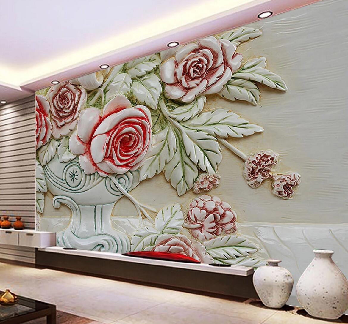 3D White Vase Roses WC723 Wall Murals