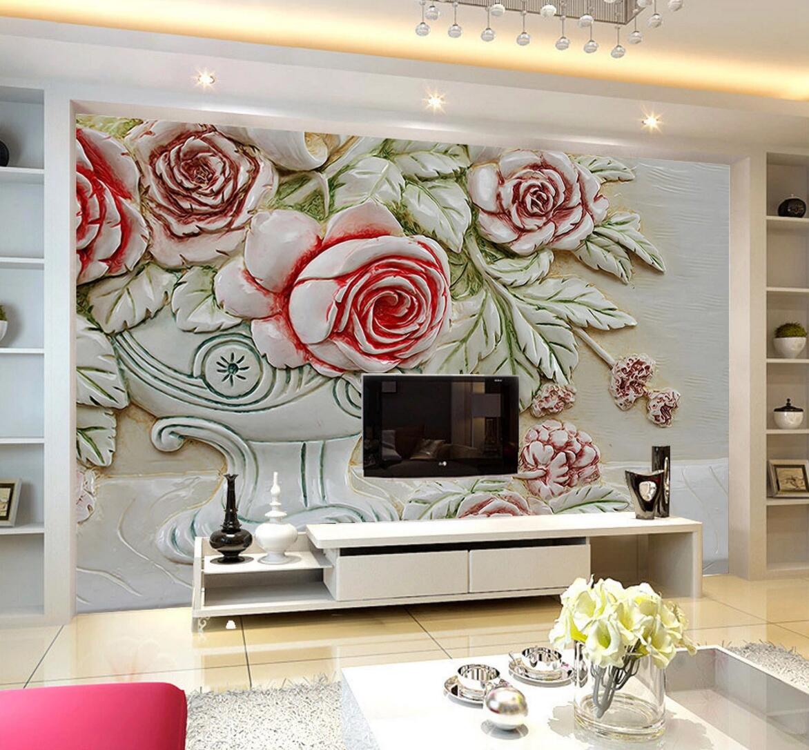 3D White Vase Roses WC723 Wall Murals