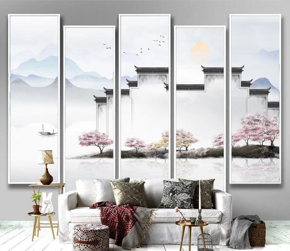 3D Peach Blossom House WC1915 Wall Murals