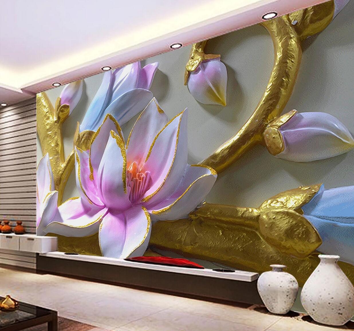 3D Embossed Lotus WC695 Wall Murals