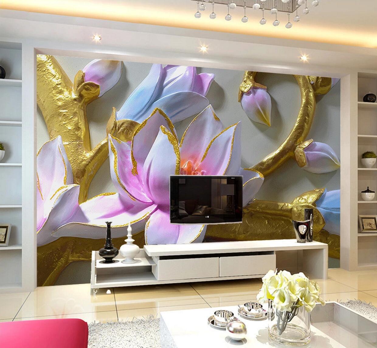 3D Embossed Lotus WC695 Wall Murals