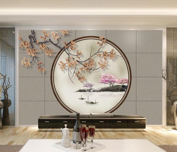 3D Peach Blossom Lake WC1884 Wall Murals