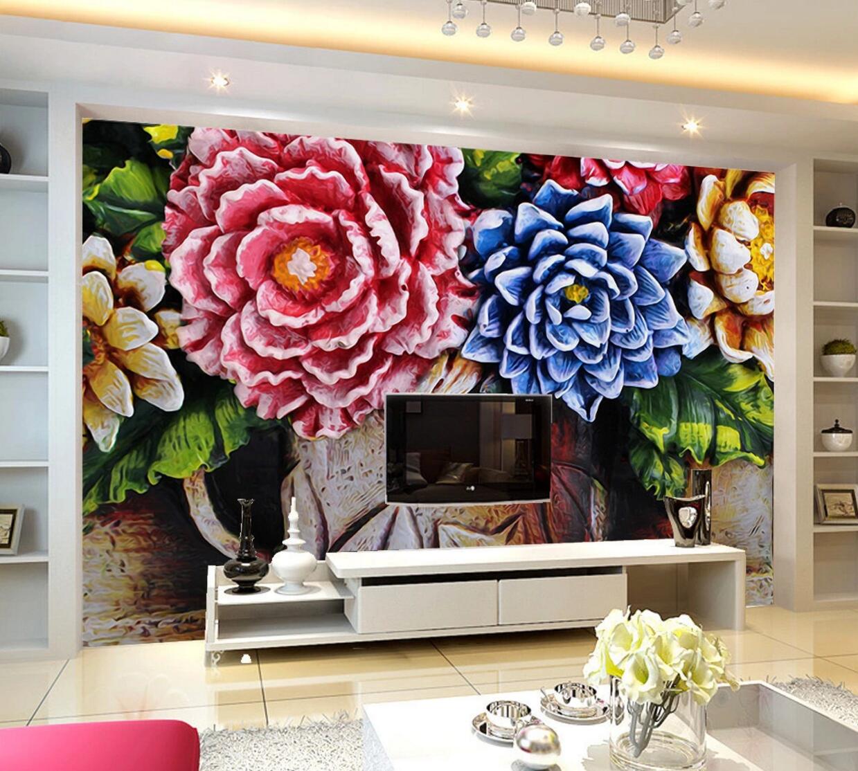 3D Blue Peony WC645 Wall Murals