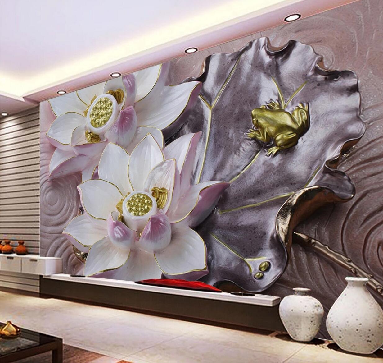 3D Frog Lotus WC633 Wall Murals