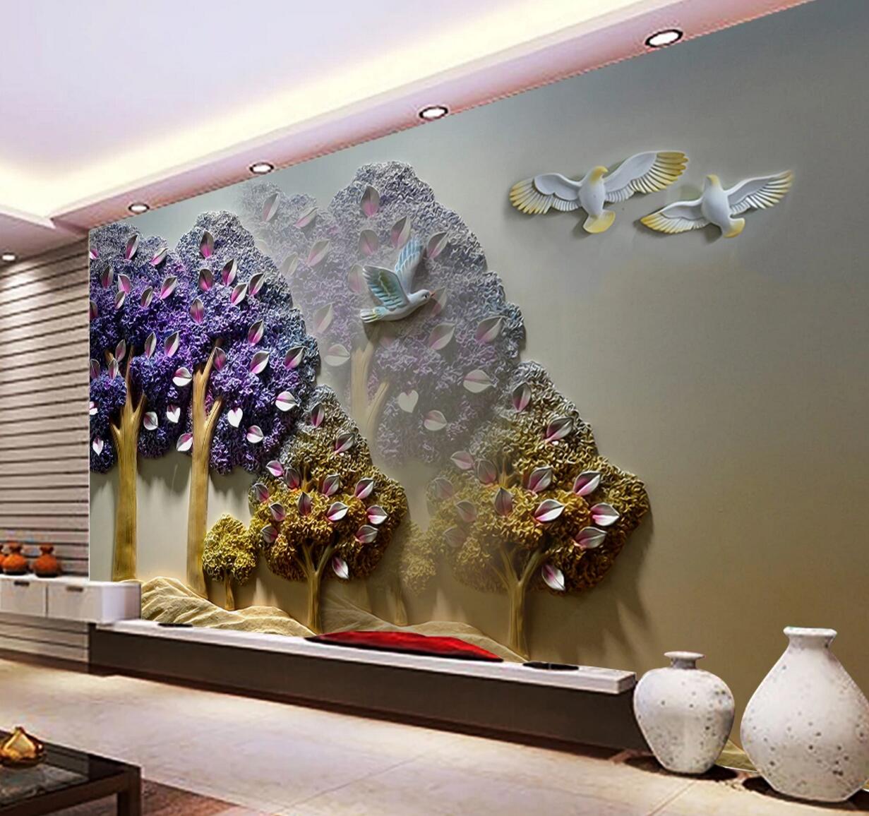 3D Purple Tree W603 Wall Murals