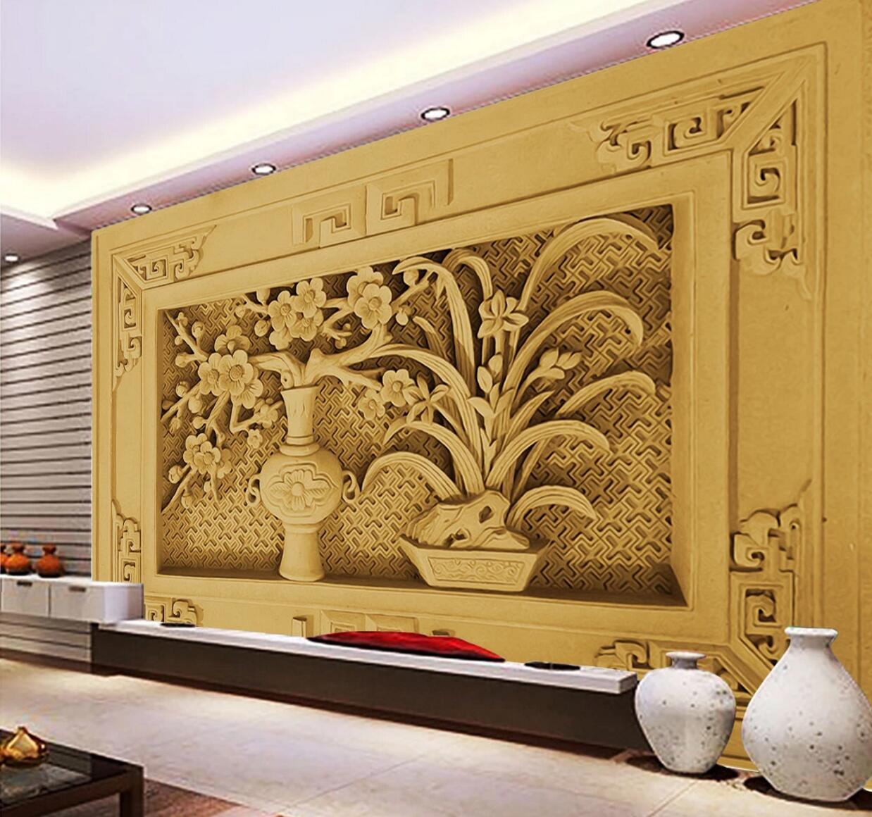 3D Engraving Vintage Vase WC602 Wall Murals