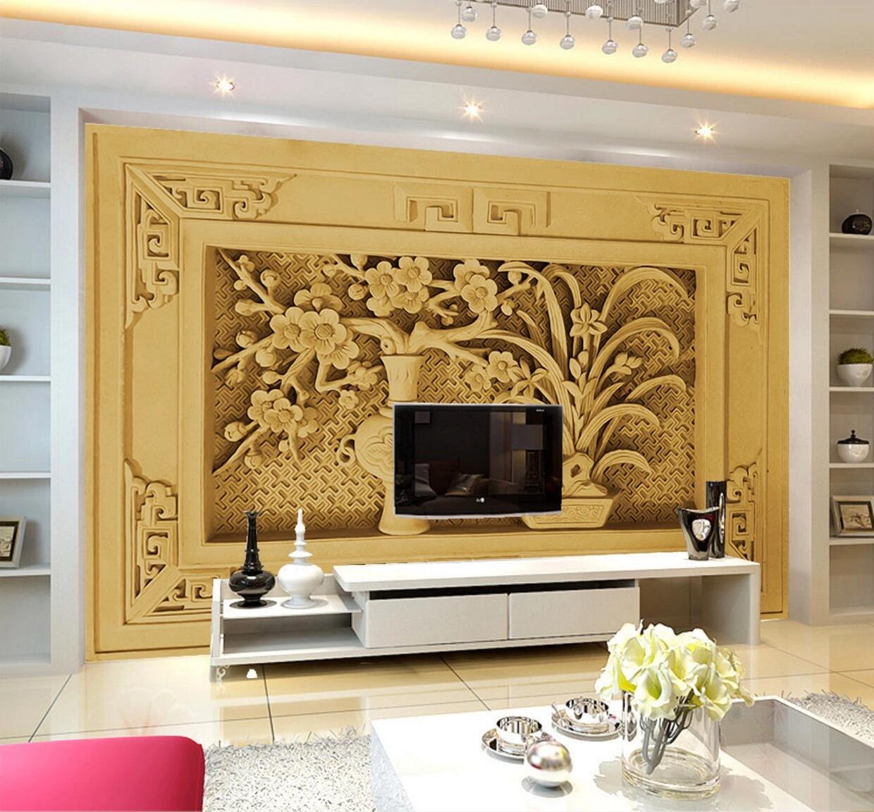 3D Engraving Vintage Vase WC602 Wall Murals