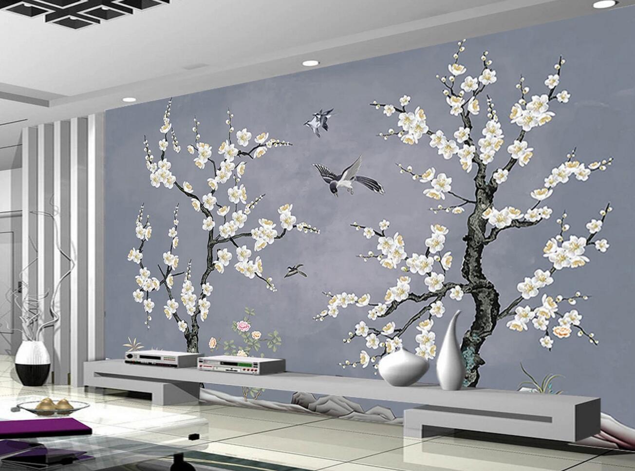 3D White Plum Tree WC1252 Wall Murals