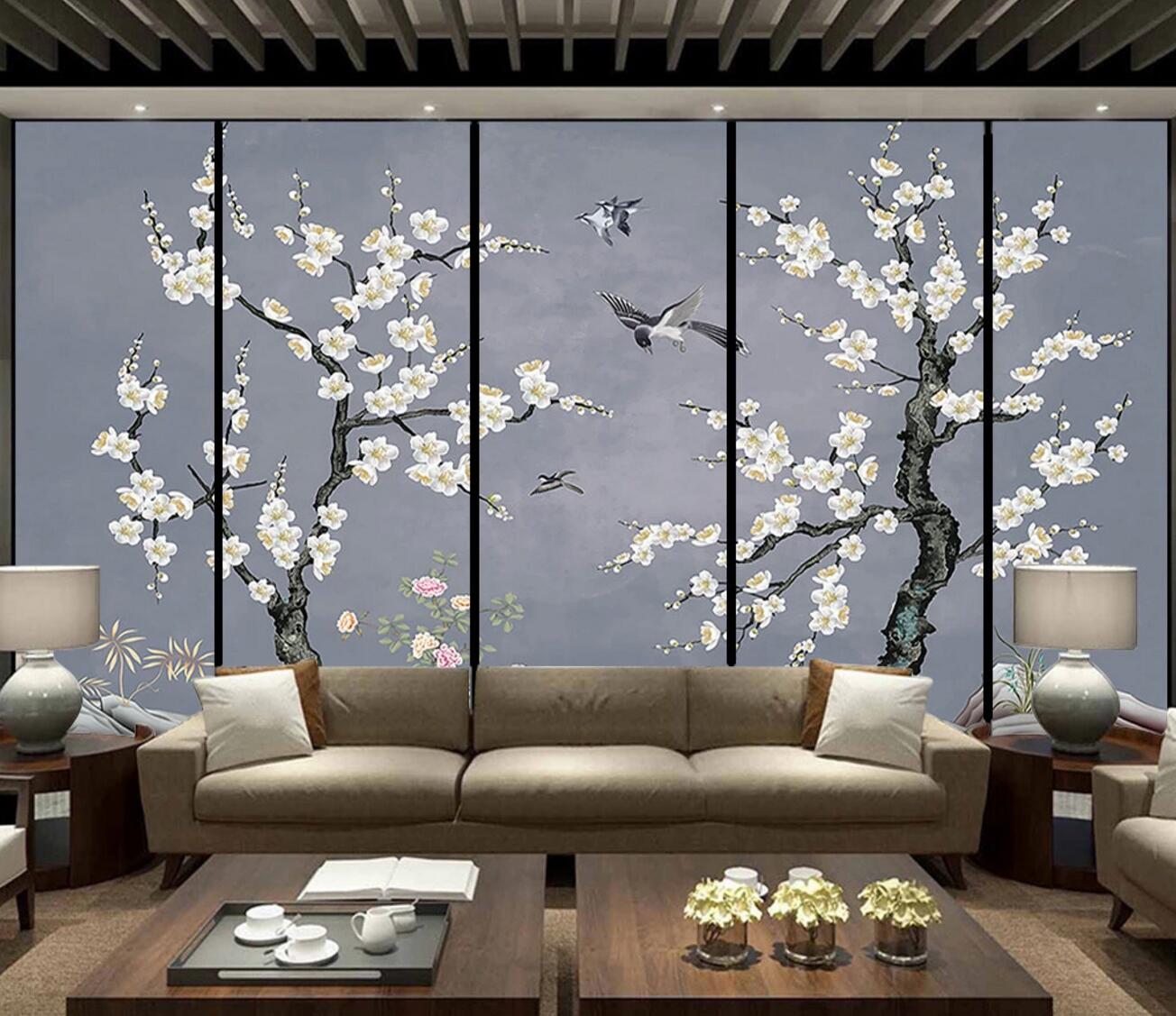 3D White Plum Tree WC1252 Wall Murals