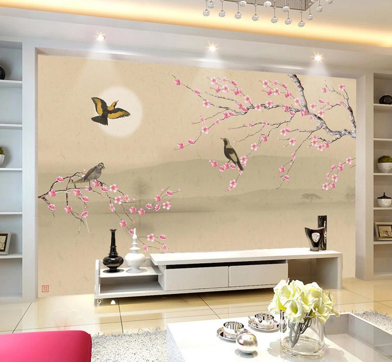 3D Moon Red Plum WC1232 Wall Murals