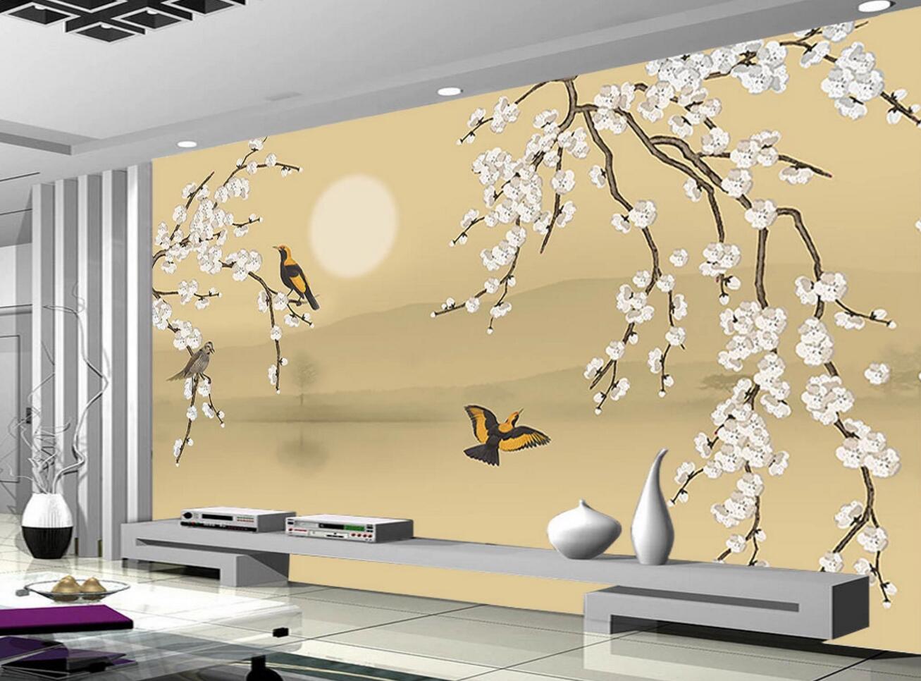 3D Moon Yellow Bird WC1231 Wall Murals