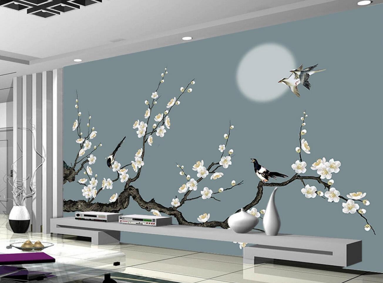 3D Moon White Plum WC1230 Wall Murals