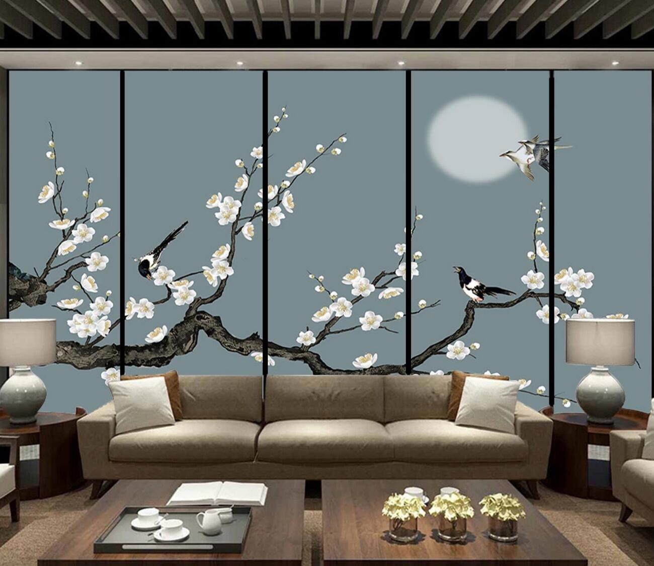 3D Moon White Plum WC1230 Wall Murals