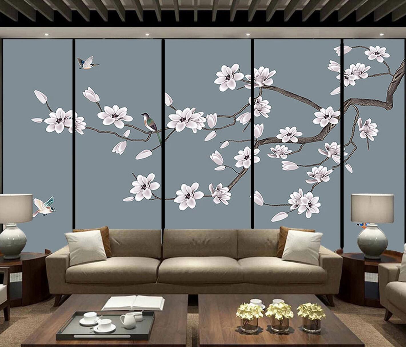 3D Birds Flying Flowers WC1227 Wall Murals