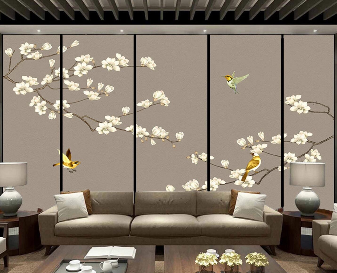 3D Yellow Bird Flower WC1226 Wall Murals