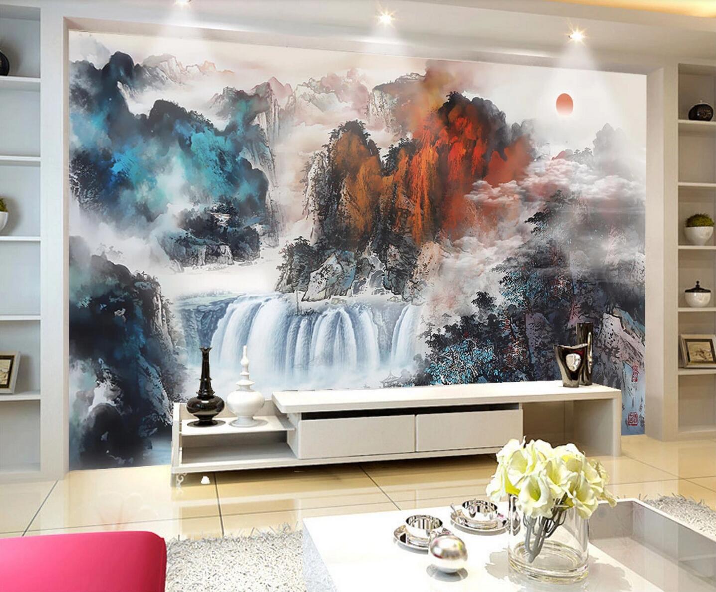 3D Waterfall Mountain WC1217 Wall Murals