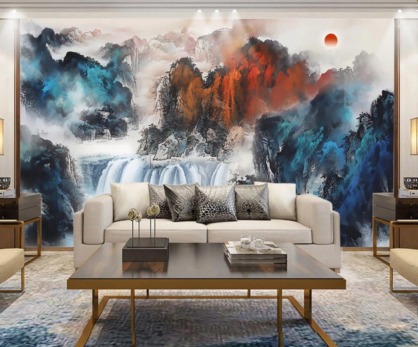 3D Waterfall Mountain WC1217 Wall Murals