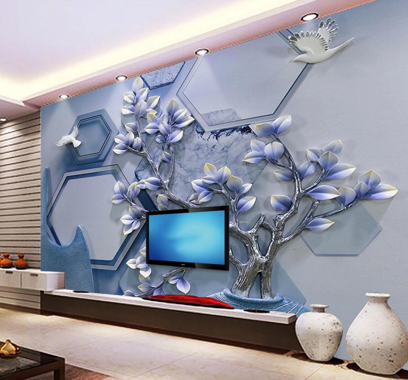 3D Pigeons Flowers WC1137 Wall Murals