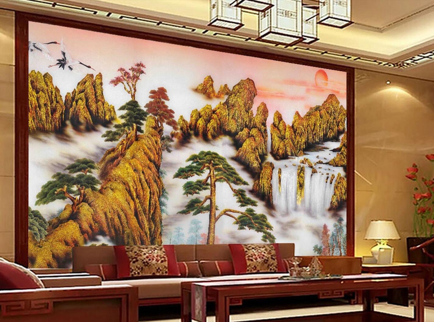 3D Golden Mountain WC122 Wall Murals