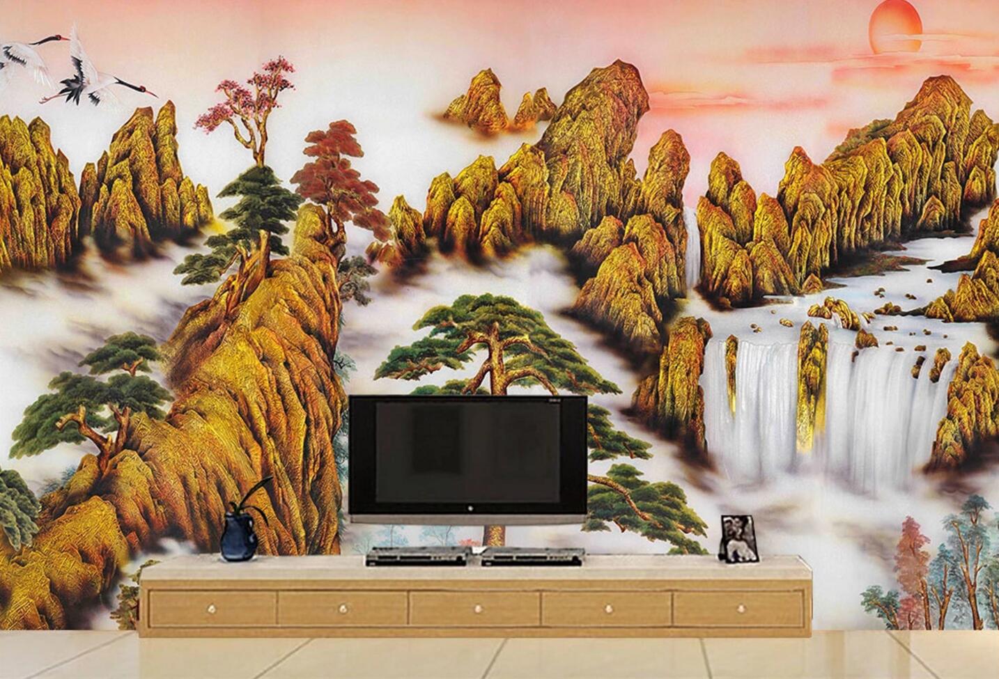 3D Golden Mountain WC122 Wall Murals