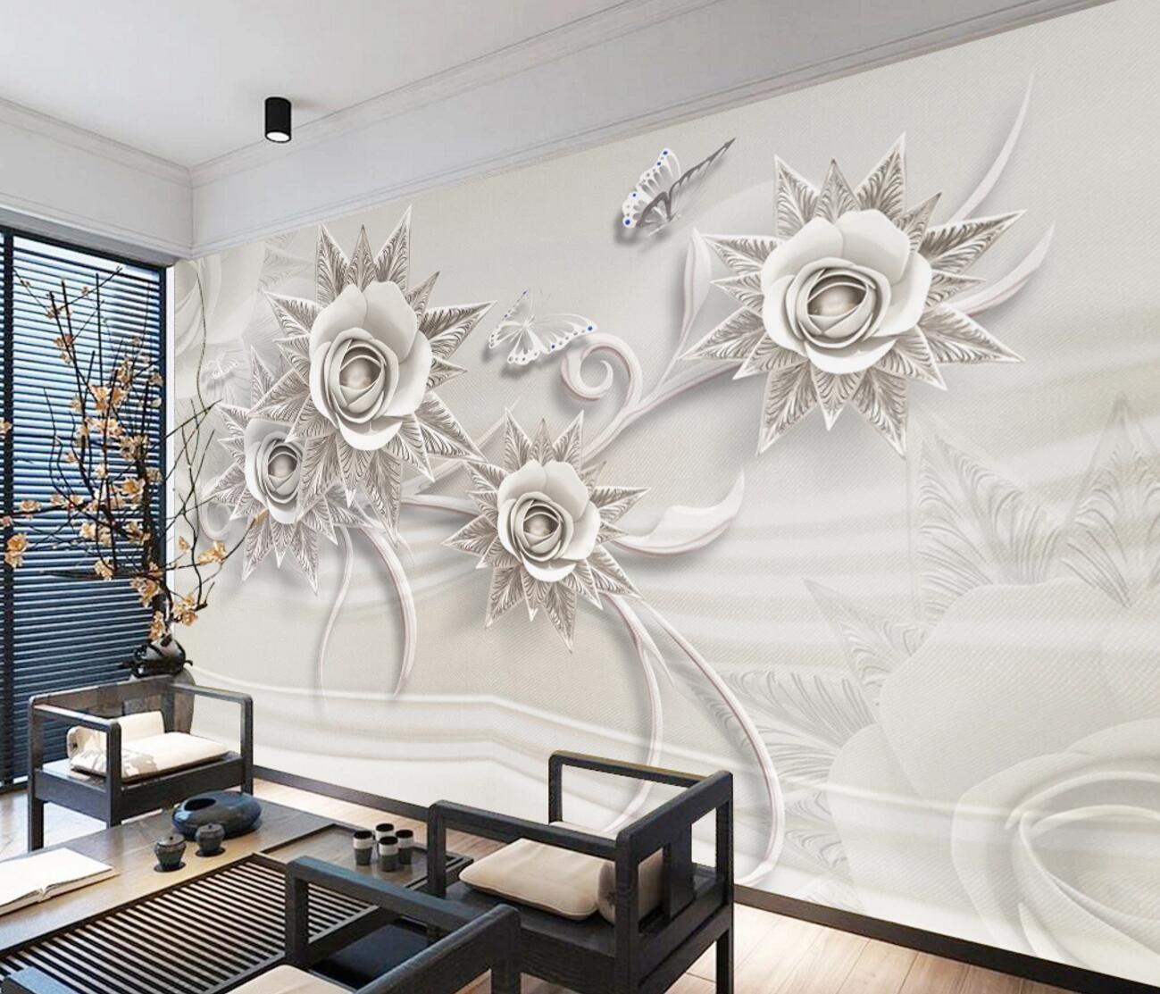 3D White Flower WC2752 Wall Murals