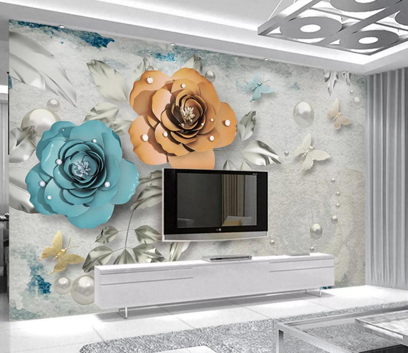 3D Blue Rose Pearl WC2721 Wall Murals