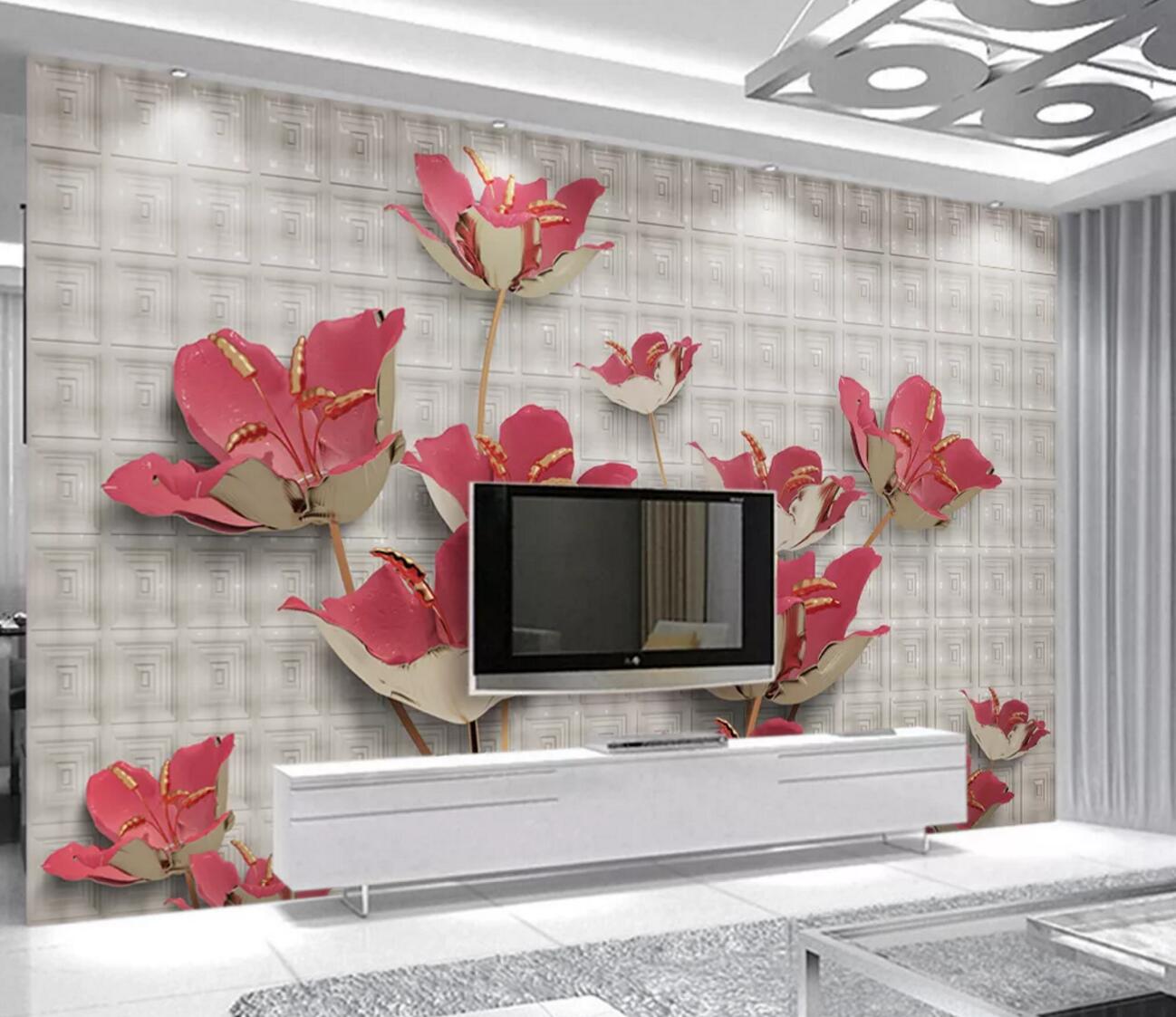 3D Red Peony WC2078 Wall Murals