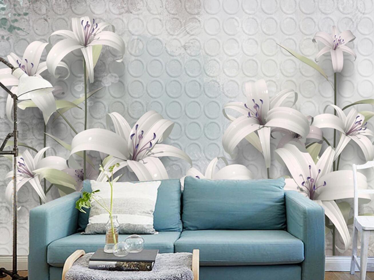 3D White Lily Flower WC2045 Wall Murals