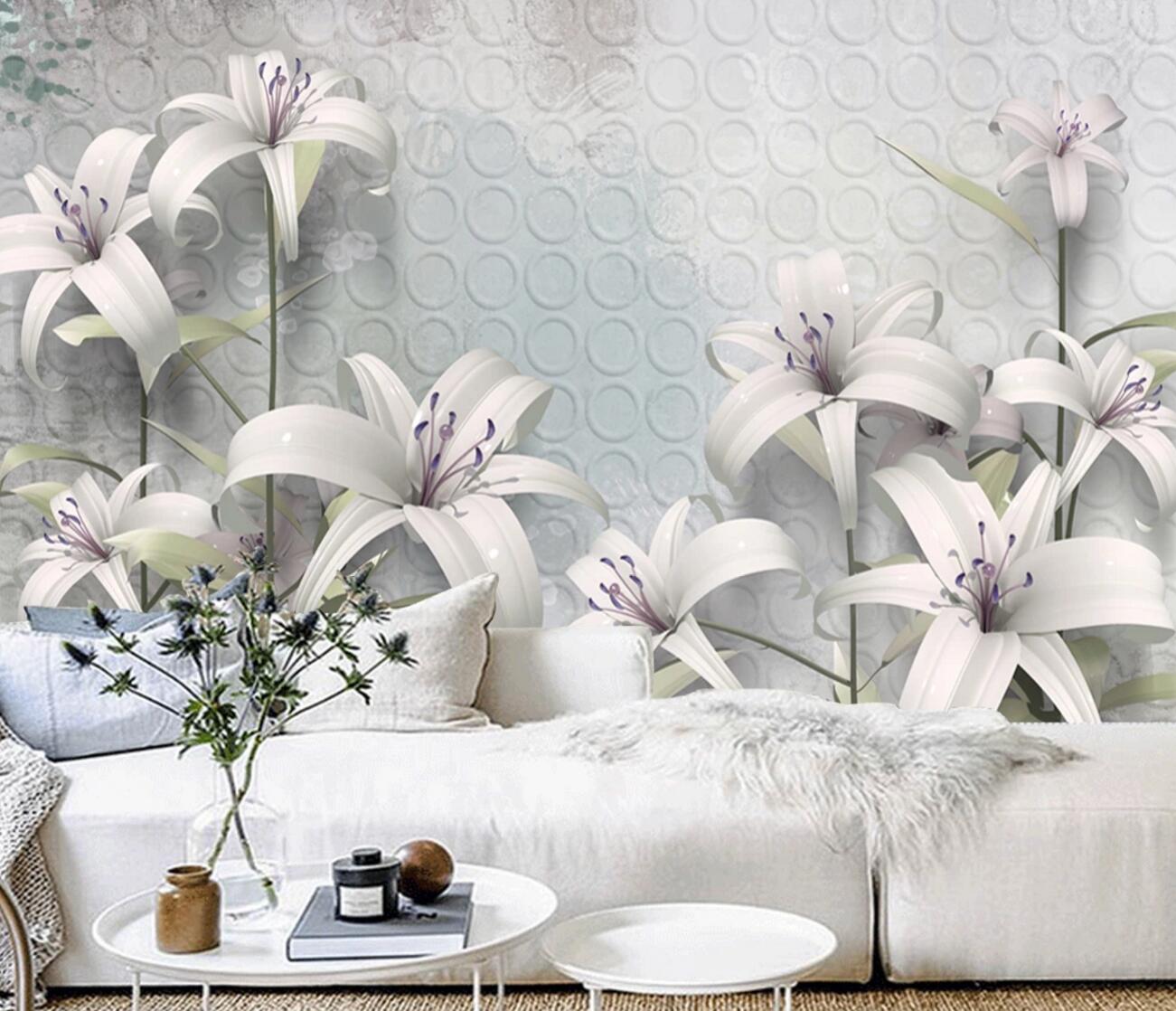 3D White Lily Flower WC2045 Wall Murals