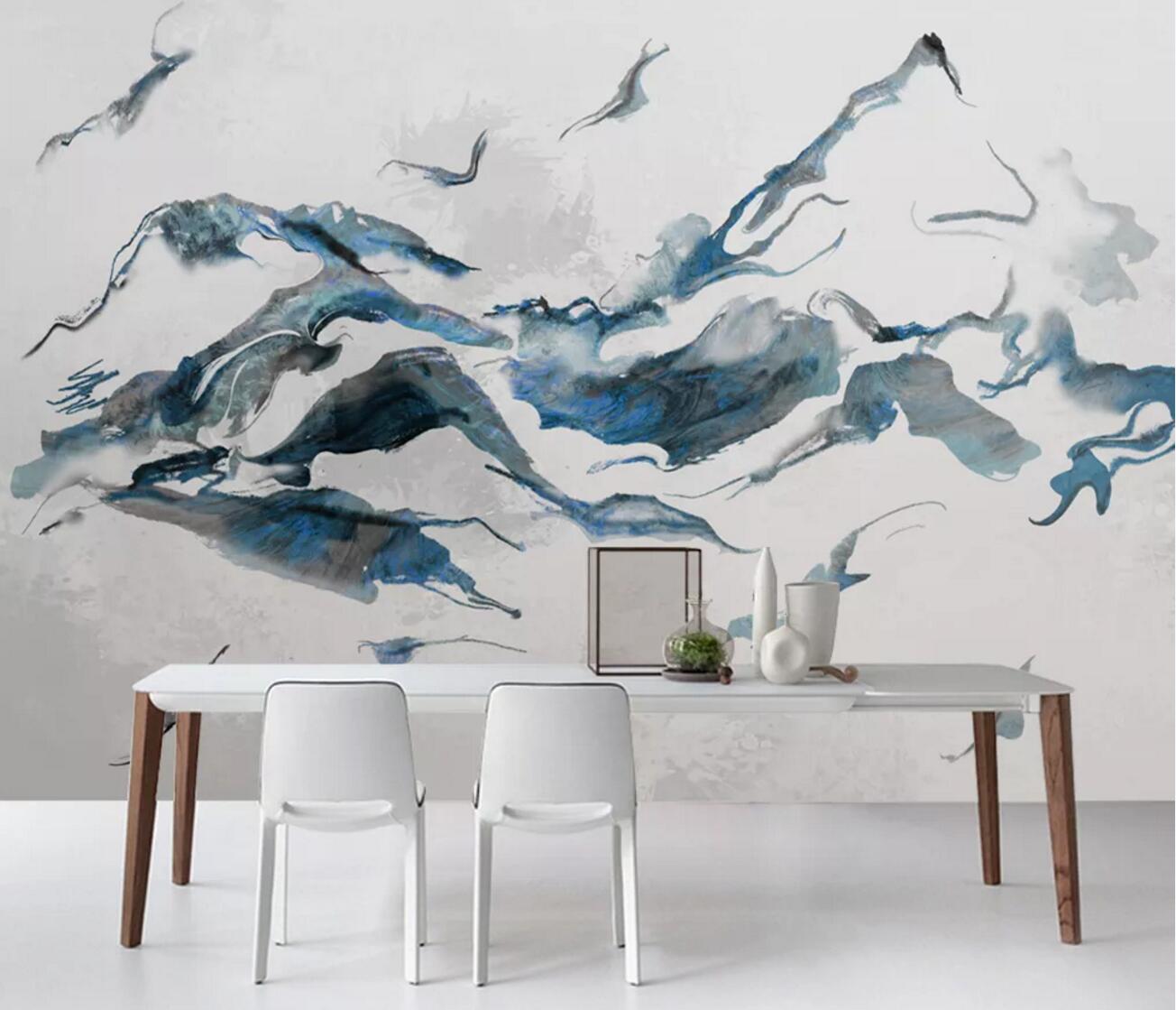 3D Blue Hand Painted WC1194 Wall Murals