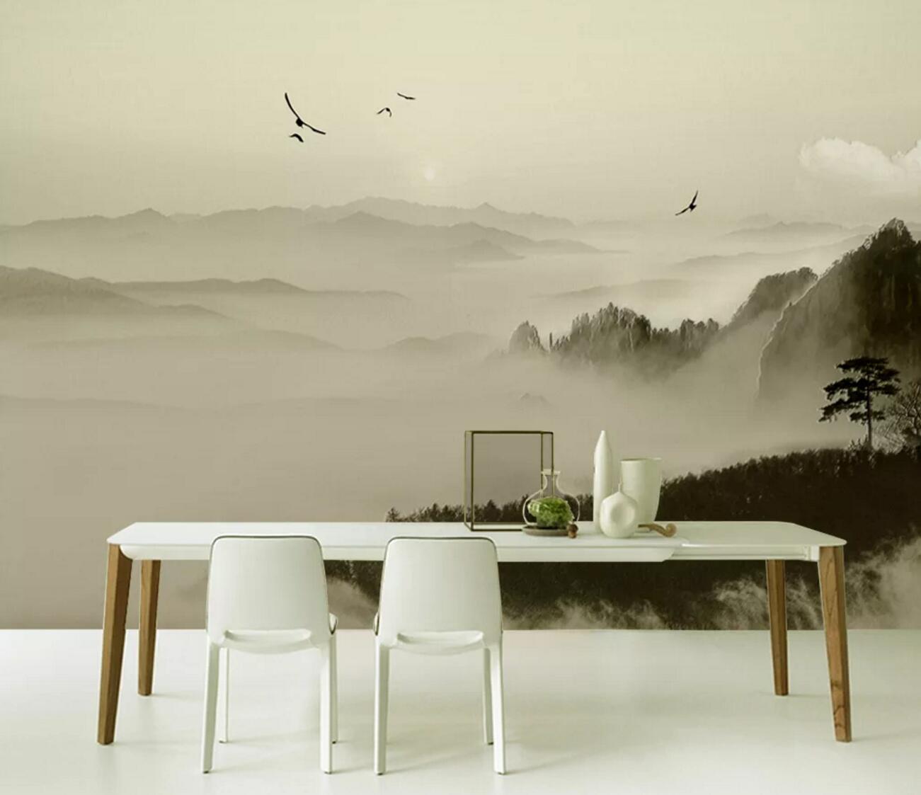 3D Foggy Mountains WC1170 Wall Murals