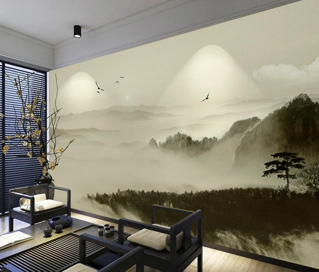 3D Foggy Mountains WC1170 Wall Murals