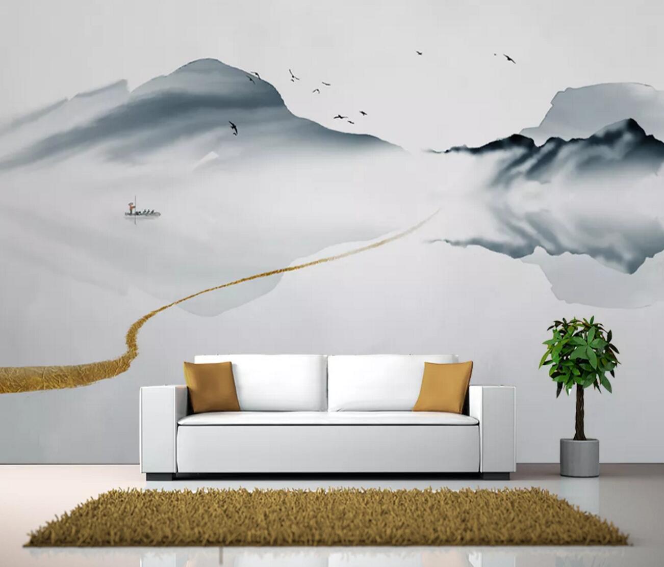 3D Hillside Lake WC1149 Wall Murals