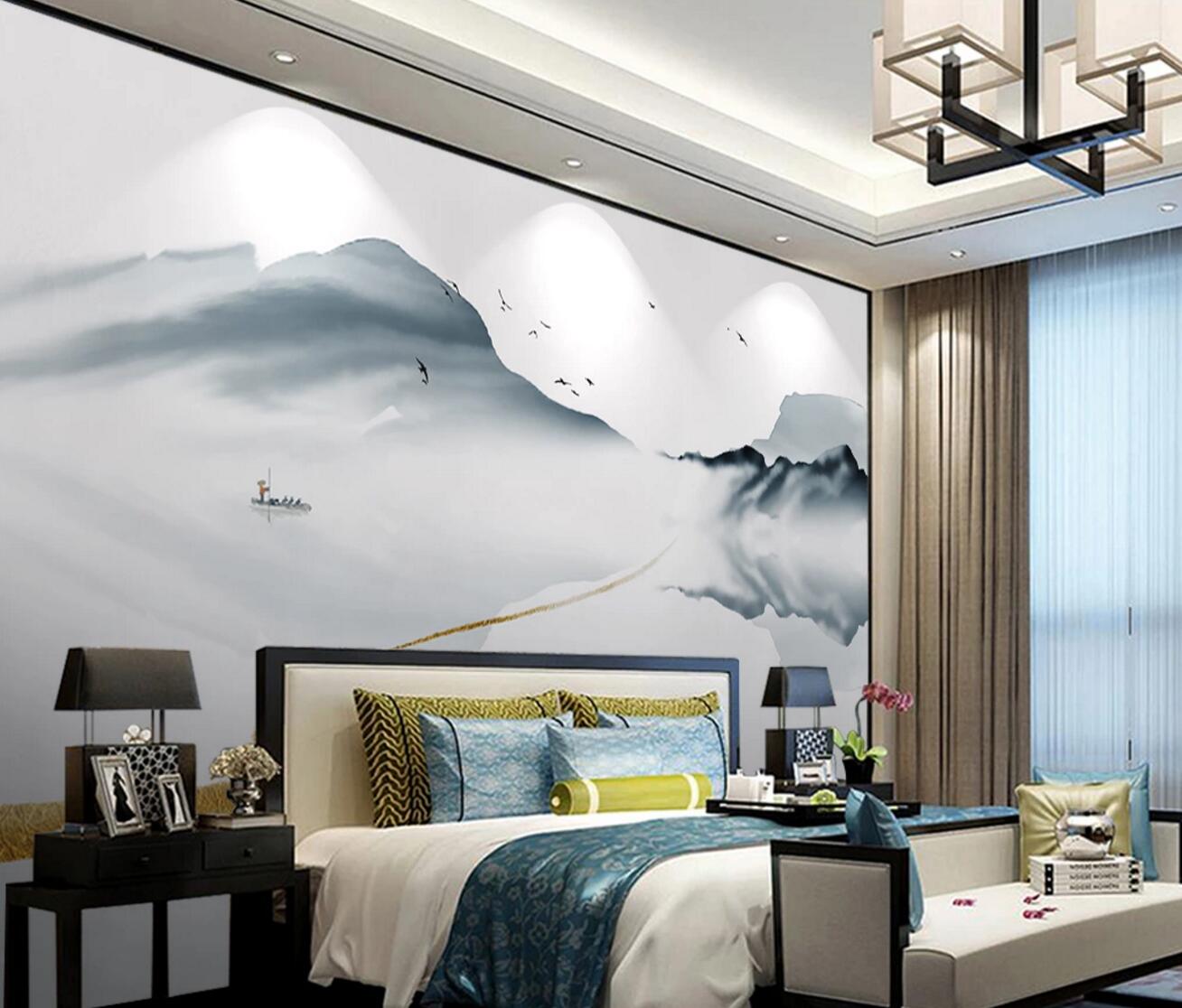 3D Hillside Lake WC1149 Wall Murals