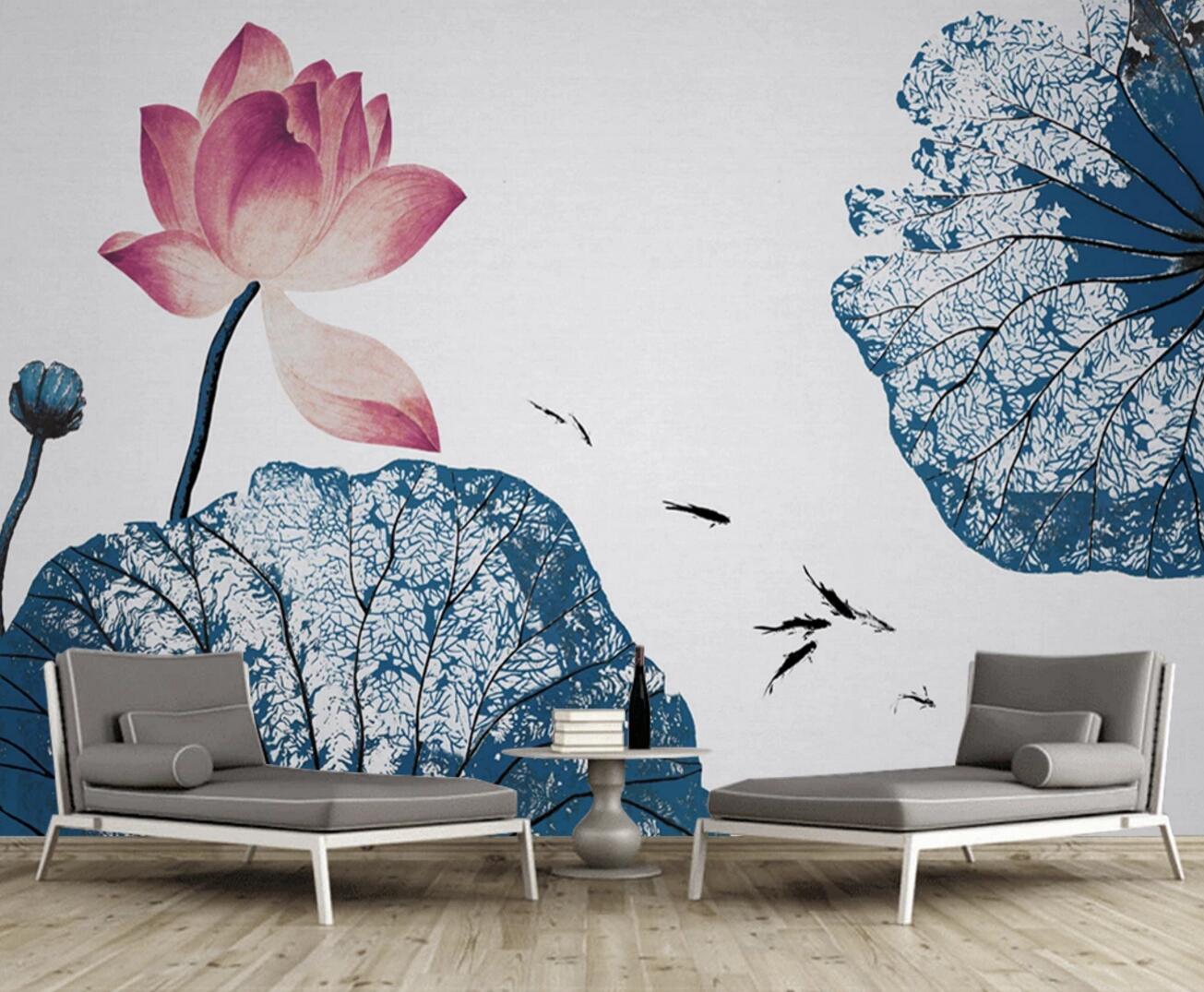 3D Fish Lotus WC655 Wall Murals