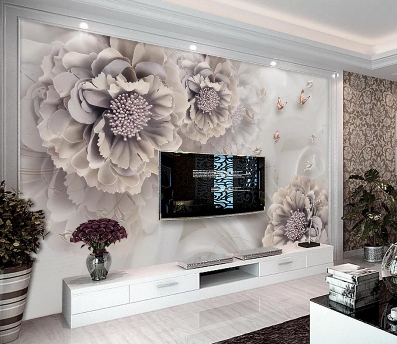 3D Butterfly Peony WC373 Wall Murals