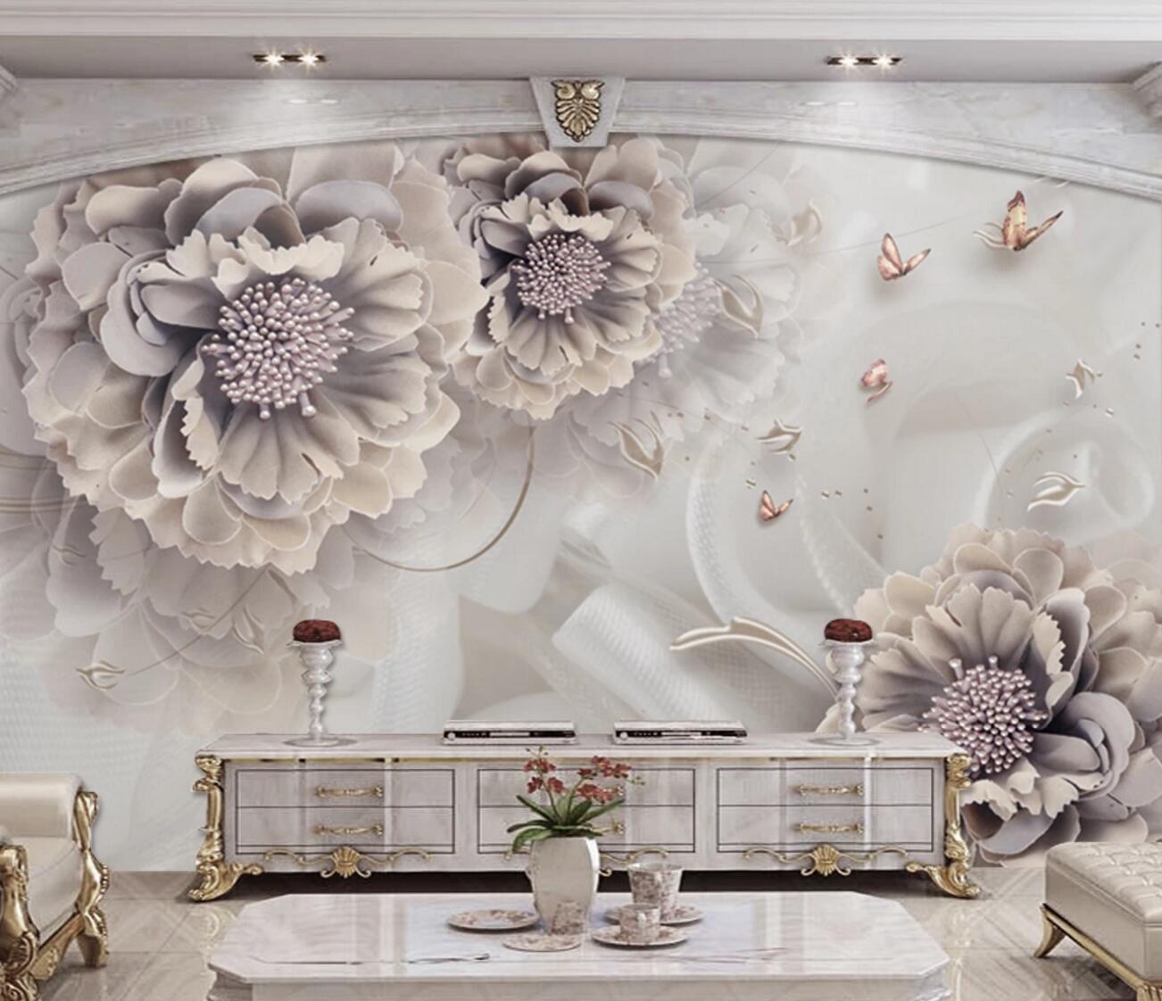 3D Butterfly Peony WC373 Wall Murals