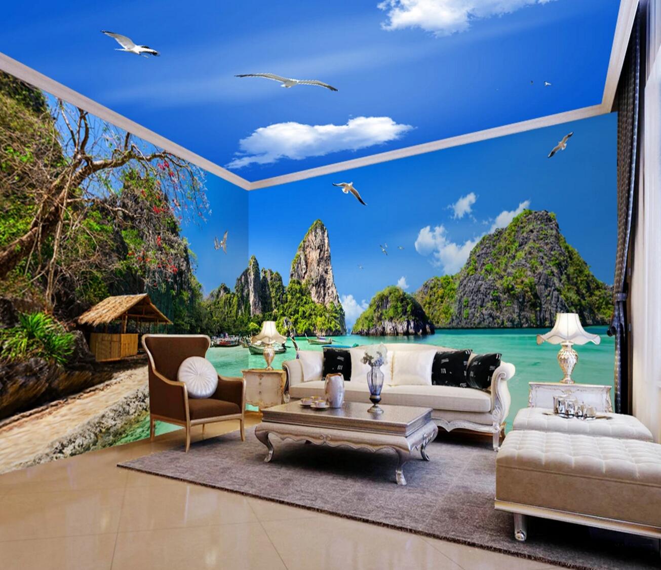 3D Seagull Ship WC293 Wall Murals