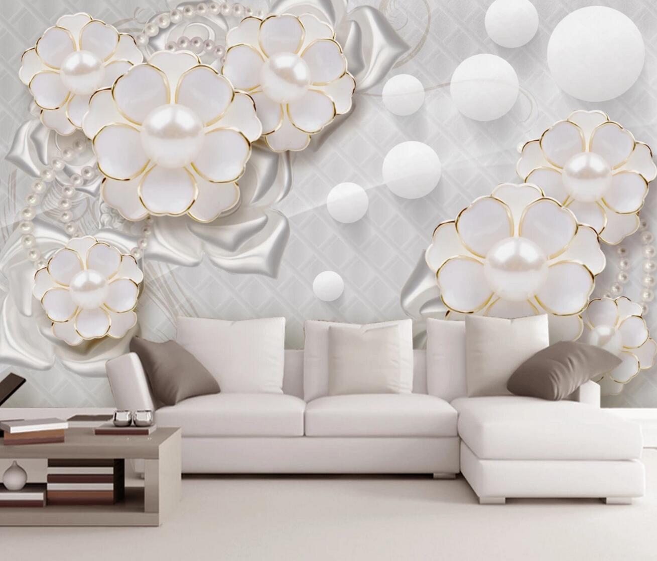 3D White Pearl Flower WC283 Wall Murals